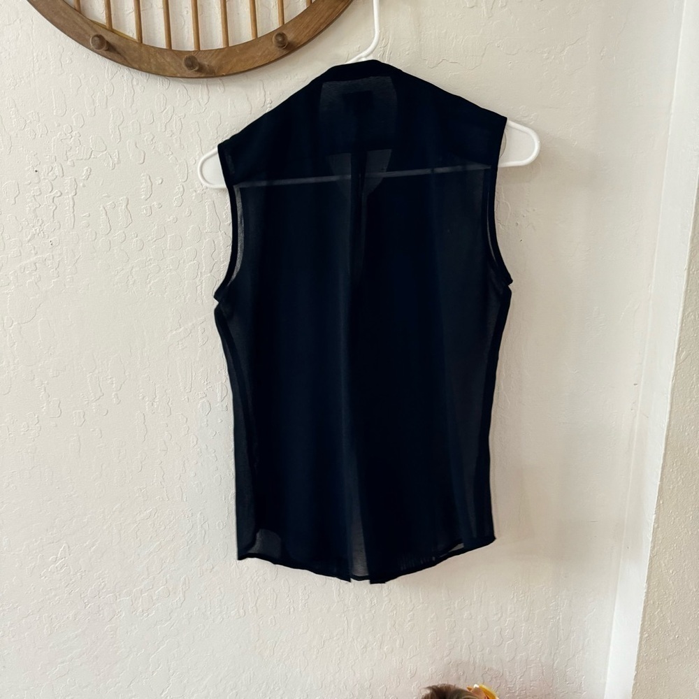 Fate Navy Blue Pleated Button Down Sleeveless Sheer Blouse M - Picture 6 of 8